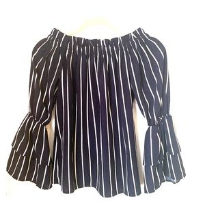 Navy Blue Stripe top off shoulders size M/L
